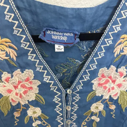 Johnny Was Nalina Kimono Blue Dress Floral Embroidered Extra Small XS
