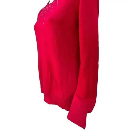 Laura Scott Red Long Sleeve Pullover Knit Soft Sweater Rhinestone Detail Women’s S