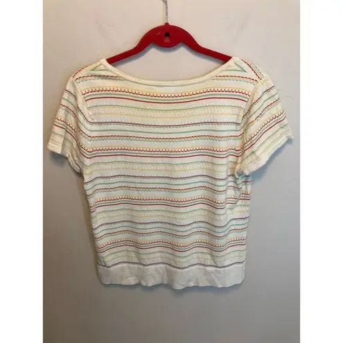 Christopher & Banks  Vintage Y2K Stitched Striped Babydoll Short Sleeve Tee Large