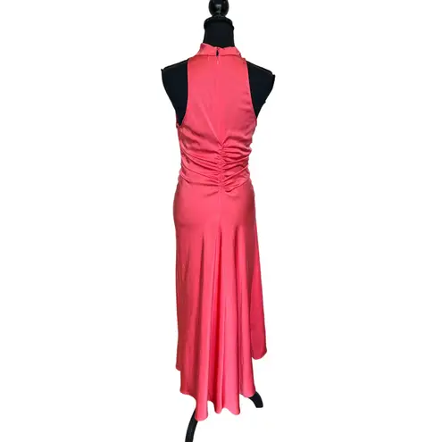 ALC Frank A.L.C. Coral Satin Halter Gown Size 6 Cocktail Asymmetric Ruched Midi Dress $500