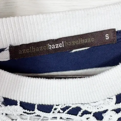 Hazel Crochet Lace Detail Striped Long Sleeve Shirt Blue White Small