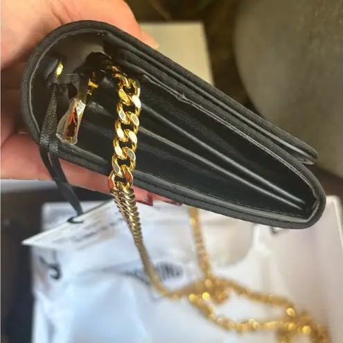 Moschino Authentic Leather/Satin Bear print magnetic closure flap Crosby/Clutch