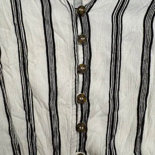 LA Hearts Striped Bell Sleeve Crop Top Tie Front Button Down White Black Medium