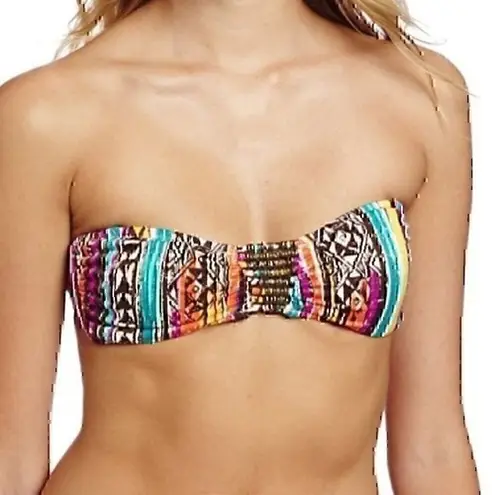 Hobie NEW Sierra Bandeau Beaded Stripe Swim Bikini Brown Yellow Orange Boho M