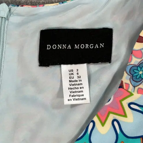 Donna Morgan Floral Midi Puff Sleeve Dress Women's 2 Sky Blue V-Neck