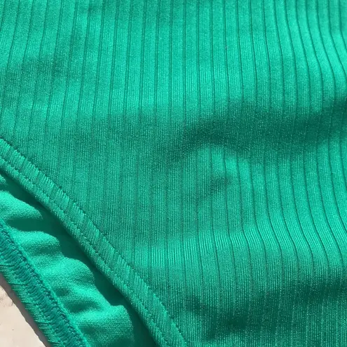 Topshop Vibrant Green Ribbed High Waisted  Bikini Bottoms