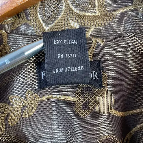 Field Manor Vintage Y2K Gold Brocade Floral Regency Ornate Long Jacket womens L Size L