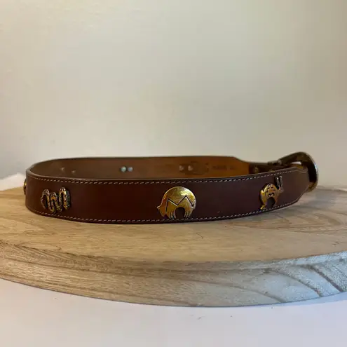 Leegin 1990 USA Brown Genuine Leather Animal Studded Western Belt Size Small