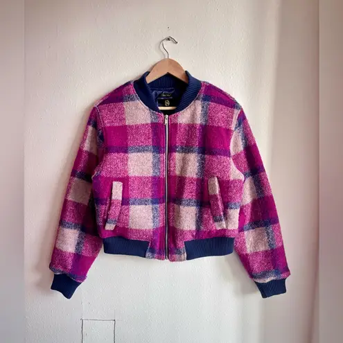 House of Harlow 1960 Plaid Wool Blend Bomber Jacket M Pink Size M