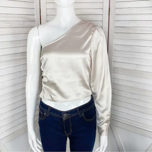 NA-KD  Reborn Satin Shirred Side One Shoulder Crop Top Ivory XS 34