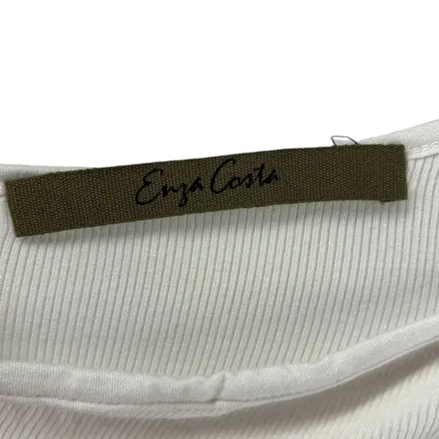 Enza Costa White Ribbed Asymmetrical Strap Tank Top Made in USA Size M Size M