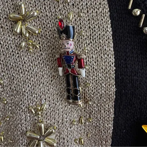 Lisa International Christmas patchwork cardigan size large Black