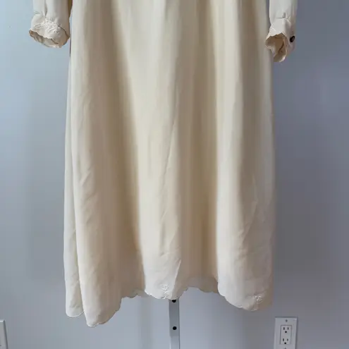 VTG Cream Sheer sz M Floral Embroidered Collared Button Midi Feminine Soft Girl Size M