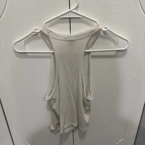 Bozzolo  White High Neck Ribbed Cropped Tank Top