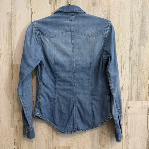 Vintage Women's P Denim Western Shirt Polo Jeans Co. Ralph Lauren Snap Button Blue