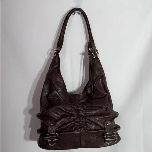 Jessica Simpson Brown Pebbled Shoulder Bag JS5132 Slouchy Buckle Hobo Purse