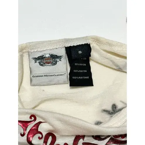 Harley Davidson Women's Love To Role Heart Crown Print T Shirt Beige Size Small White