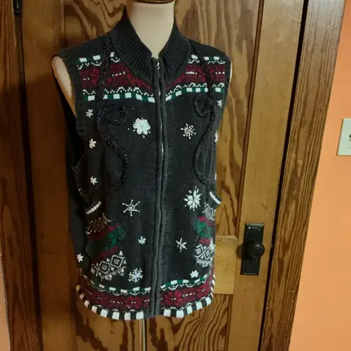 Vtg Y2K unique mitten pockets holiday sweater vest Size M
