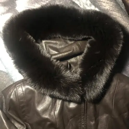 YSL Yves Saint Laurent vintage womens Designer brown leather coat size 12