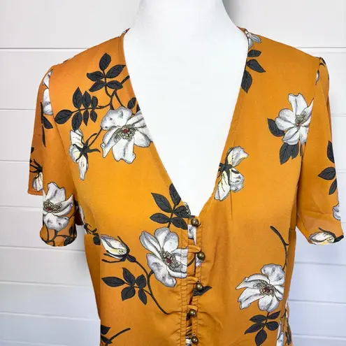 Urban Romantics Tie Front Burnt Orange Floral Top/ Blouse Size S