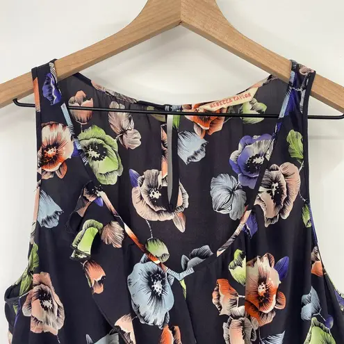 Rebecca Taylor  Fit & Flare Dress Silk Sheer Navy Floral Print Sleeveless Women 8