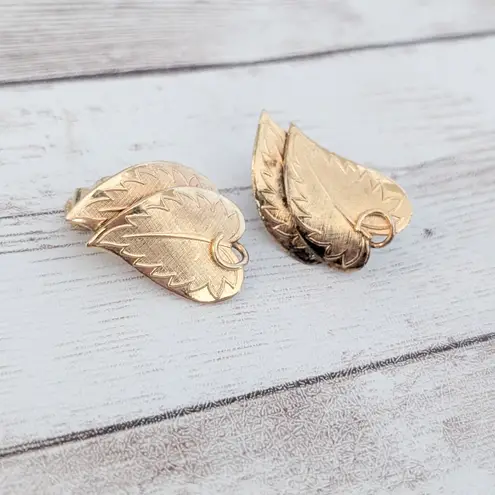 Vintage Clip On Earrings Leaf Duo