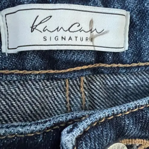 KanCan Mom Fit High Rise Straight Leg Jeans Sz 24 Medium Wash Raw Hem Crop Ankle Blue