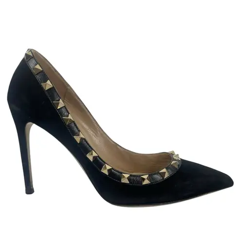 Valentino Garavani Black Rockstud Suede Pointed Toe Pump Size 36.5