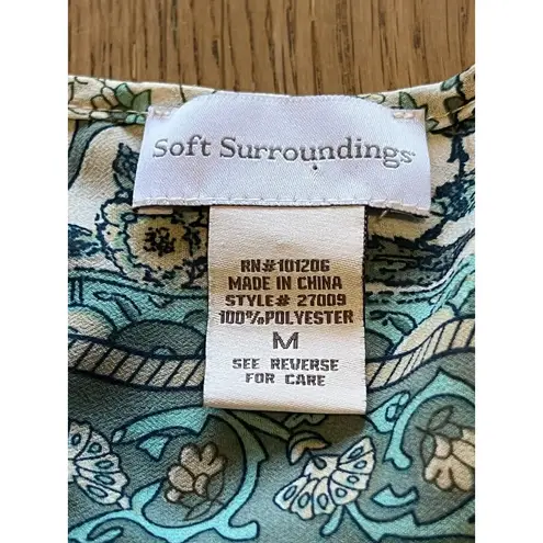 Soft Surroundings Top Women Size Medium Pullover Tunic Henley Floral Roll Tab