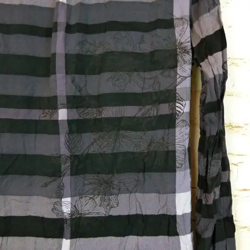 Desigual Shirt Women L Black Gray Striped Floral Embroidery Laura Illa Popover