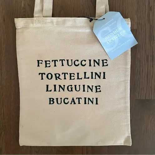 NWT Sonder Pasta Themed Canvas Tote Bag in Natural with Green 14"w x 15.25"h