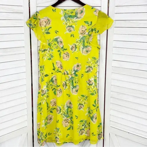 Prince & Fox Aeropostale Floral Ruffle Surplice Dress Yellow Peach Medium