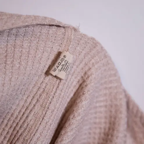 Free People  Moutaineer Waffle Knit Lace Up Long Sleeve Crew Neck Tee Shirt Beige