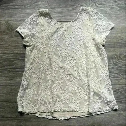 Show Me Your Mumu  Cream Lined White Lace Low Back Cap Sleeve Top Size M