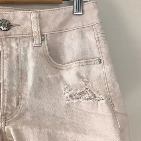 American Eagle  AE Pink Tie Dye Hi Rise Shortie Ripped distressed jean shorts 8