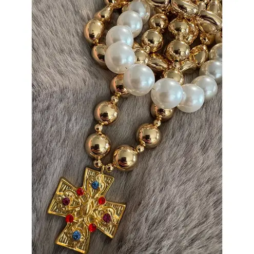8 Other Reasons Layered Cross Necklace in Gold Womens Collar Beaded Beach