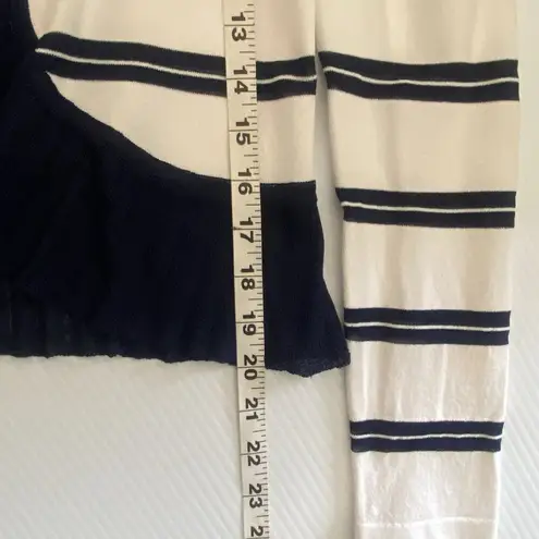 Boston Proper Ivory Ruffled Nautical Ruffle Edge Striped Cardigan Sweater Size S