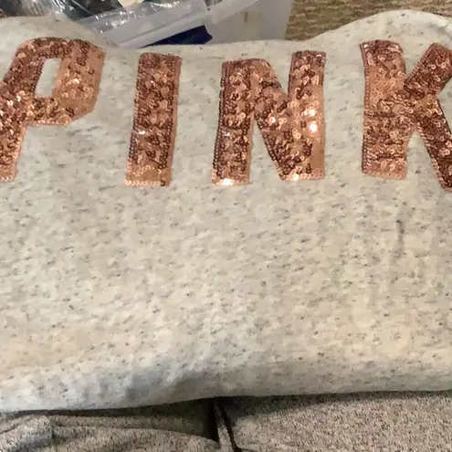 PINK - Victoria's Secret Victoria’s Secret PINK Rose Gold Sequence Size Large Hooded Sweater. Preloved - Image 7