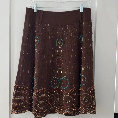 Basi and Maude embroidered embellished beaded brown western skirt size 6