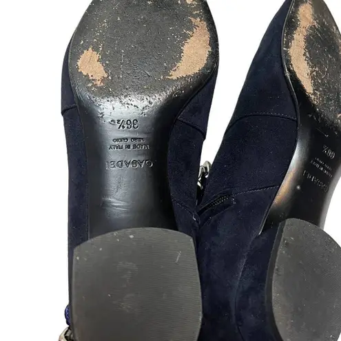 Casadei  Dark Navy Suede Ankle Boots with Chain Sz. 36.5 (US 6.5)