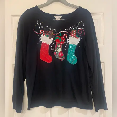 Sophia Jayne Christmas Stocking Black Long Sleeve Medium Shirt. 2805