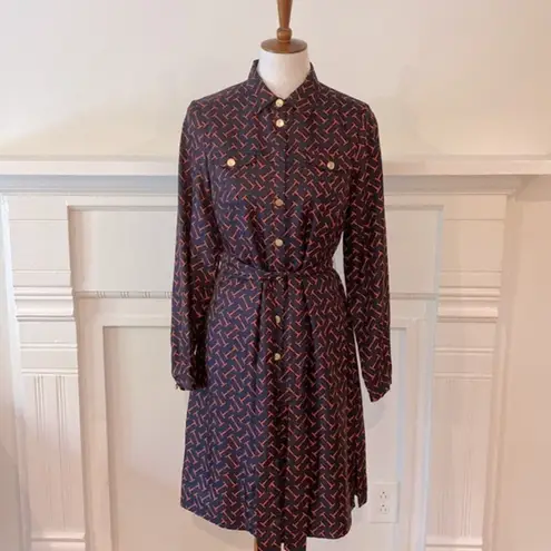 Elizabeth McKay Dress 6 Small Silk Long Sleeve Fall Shirtdress Equestrian Preppy Blue