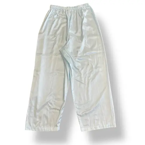 Vintage Barbizon Cuddleskin Pajama Set XL Blue Satin Lace Floral Embroidered