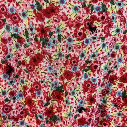 Farm Rio Top Ditsy Floral & Lace Babydoll Tie Waist Tee Sz P (S) GUC w/ Llamas!