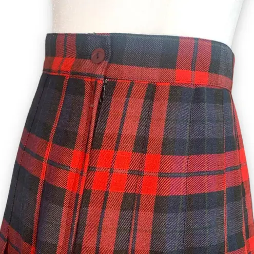 Vintage 80s Toni Garment C.C. Magic Red Black Plaid Pleated Skirt Size 8 USA