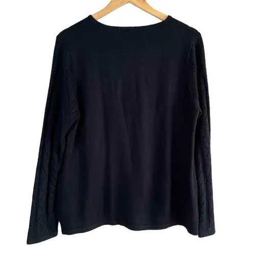 Tanjay Black Crewneck Knit Sweater Perforated Knit Sleeves, Size Medium