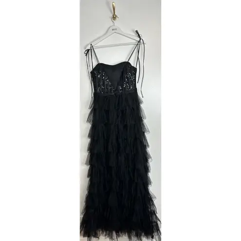 Mac Duggal  Sequin Bustier Tier Tulle Gown in Black Size US 6