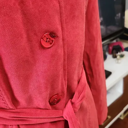 Susan Graver Spice 3/4 Trench Coat Lightweight Whipstitch Looks Like Suede Sz. S