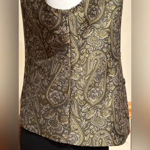 Anne Klein Anne Kline II Gold Olive Green Gray Paisley Fabric ButtonVest Sz 10. Full Lining