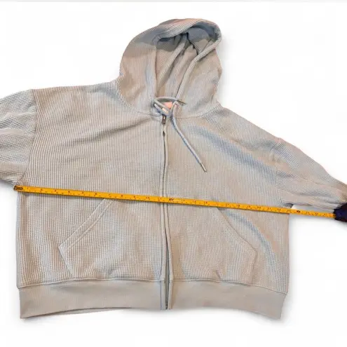 Auden Waffle Knit Full Zip Hoodie Sweatshirt Hoodie Blue Large Cropped